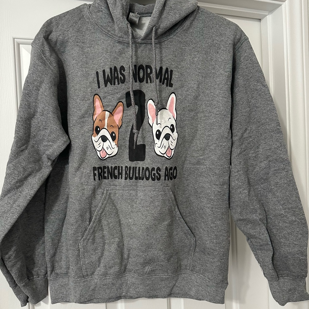 Gray Hoodie with French Bulldog Print